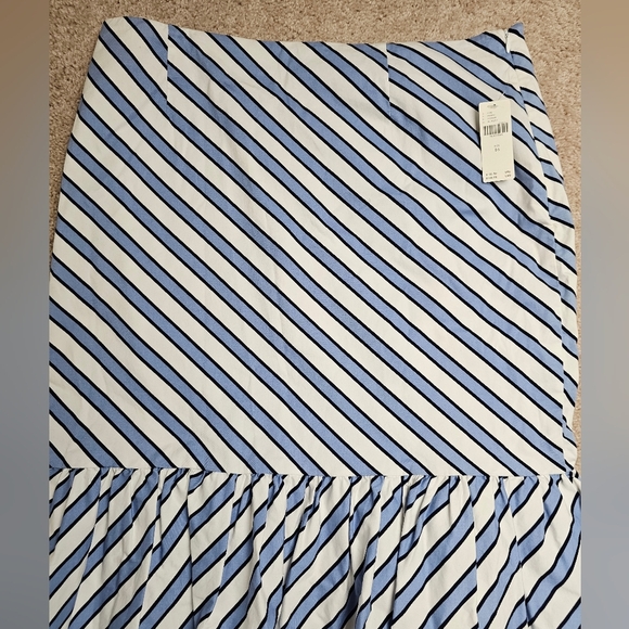NEW Maeve Ryanne Asymmetric Nautical Stripe Peplum Flounce Ruffle Hem Midi Skirt - Picture 5 of 14